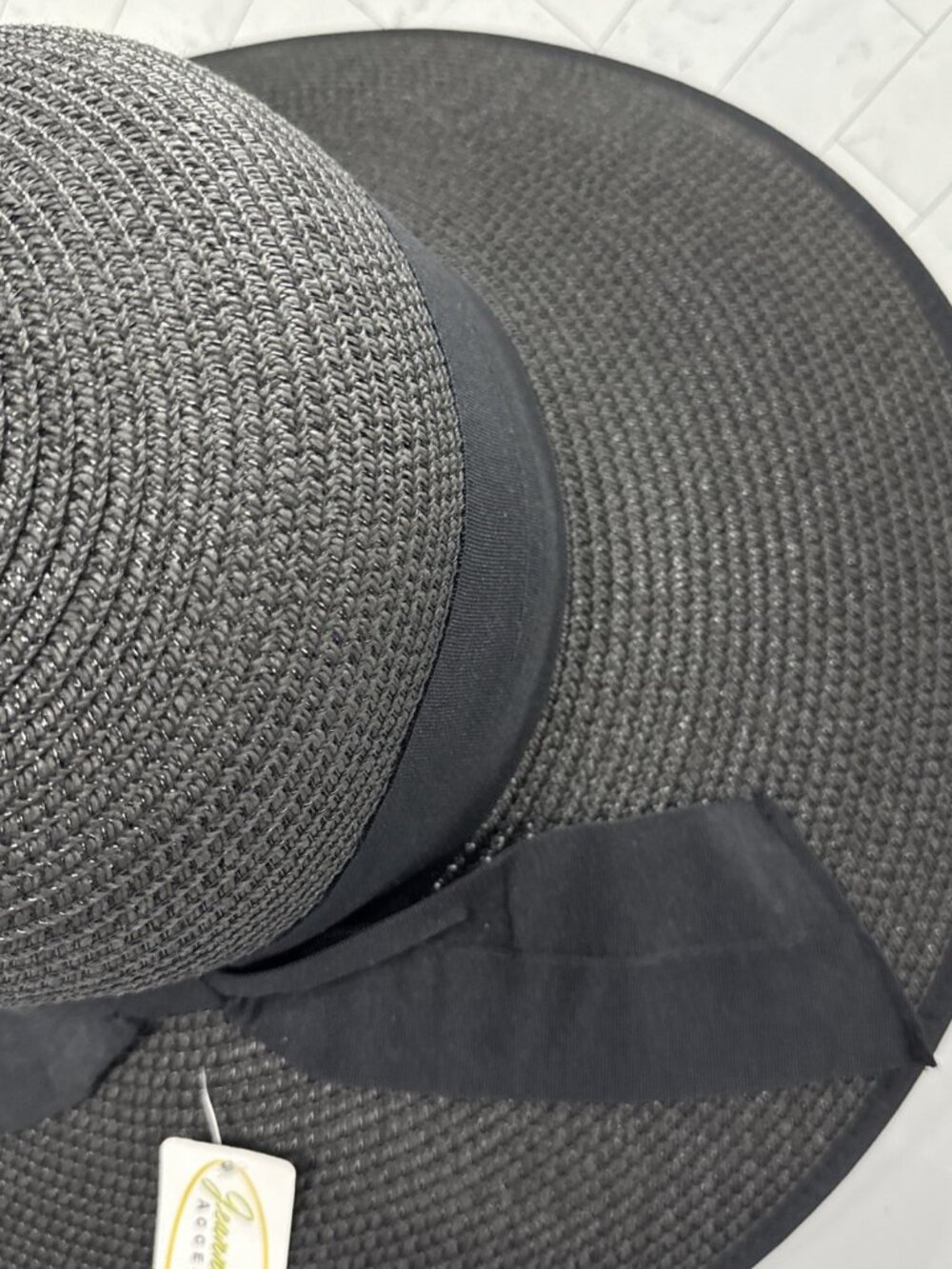 NWT Jeanne Simmons Women's Summer Straw Woven Wide Brim Beach Hat Black Bow Cute - Picture 8 of 16